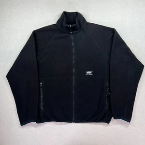 Helly Hansen Jacket Men S Black Full Zip Fleece Spell Out Logo Pockets Hike Camp - Picture 1 of 16