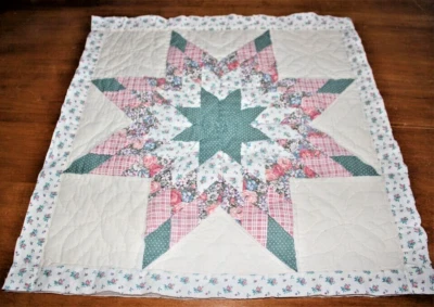 Cutter Quilt Block Piece Vintage Pink Green Star Patchwork Make Pillow etc. - Image 1 of 3