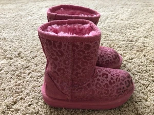 UGG Australia Classic Glitter Leopard Sheepskin boots Toddler Kids girls size 10 - Picture 1 of 8