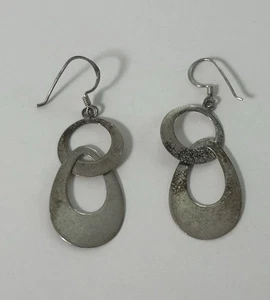 Sterling Silver Modernist Drop Dangle Flat Circle And Teardrop Earrings 925 - Picture 1 of 4