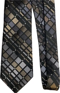Calvin Klein Mens Tie Classic Cut 100% Silk Geometric Blue/Brown/Gray White Dots - Picture 1 of 4