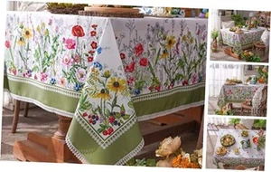 Butterfly Floral Tablecloth Sunflower Wildflower Waterproof Fabric Embroidery - Picture 1 of 7