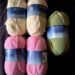 5 madejas Plymouth Encore tejido hilo de ganchillo acrílico lana rosa beige verde - Imagen 1 de 5
