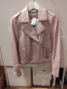 NWT $379 Blanc Noir City Moto Real Leather Blush Pink Jacket Women XS Belt - Picture 1 of 13