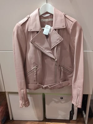 NWT $379 Blanc Noir City Moto Real Leather Blush Pink Jacket Women XS Belt - Image 1 of 4