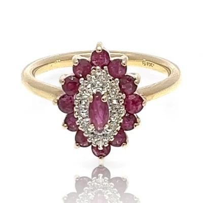 10k Yellow and White Gold Marquise Ruby and Diamond Ring Size 9 (KS1021517) - Image 1 of 4