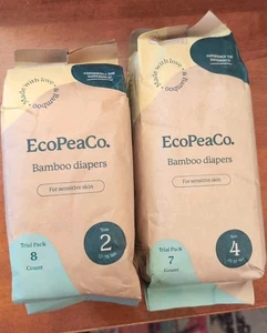 EcoPeaCo. Einwegwindeln Bio Bambus Größe 2 #8 Windeln, Größe 4 #7 Windeln - Bild 1 von 21