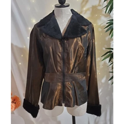 Chaqueta De Colección Point Blank Paris Azul Años 90 Y2K Iridiscente Imitación Piel Borde Cremallera Talla L Foto 1 de 4