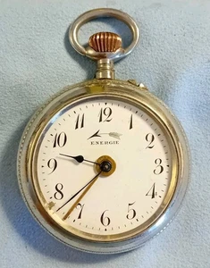 Vintage Energie Alarm Pocket Watch. Swiss Made. Solid Nickel. Working Order. - Picture 1 of 17
