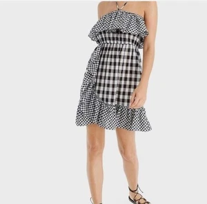 J Crew NEW Size Small Black White Gingham Ruffle Strapless Halter Dress Easter - Picture 1 of 12