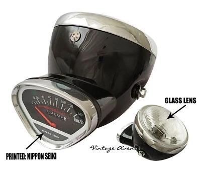 HONDA SS125A CL125A CD50 CD65 HEAD LIGHT 6" LAMP+SPEEDOMETER+BUCKET CASE *BLACK* — 第 1/4 张图片