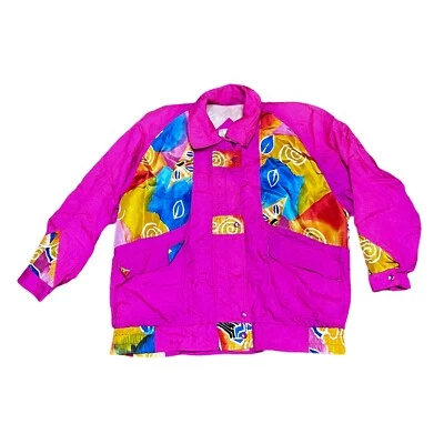 Vintage London Towne Fog Jacket Neon Pink Color Block 80s Windbreaker XL Jacket - Image 1 of 4