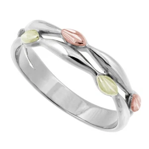 Sterling Silver Ladies Stacked Look Ring with Black Hills Gold Leaves - Picture 1 of 2