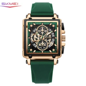 SKMEI Men Rectangle Watch Chronograph Quartz Wristwatch Male Silicone Watches - Picture 1 of 7