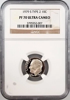 1979 S Type 2 Proof Roosevelt Dime! Graded PF 70 Ultra Cameo by NGC! sku 007 - Image 1 of 2