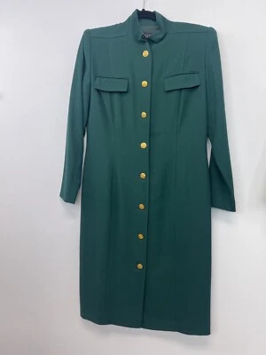 Vintage 90s Green Jacket Shirt Dress 8 Medium wool Linda Allard Ellen Tracy - Image 1 of 4