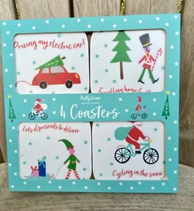 NIB Milly Green British Stoneware TRAVELING HOME FOR CHRISTMAS Drink Coasters - Picture 1 of 7