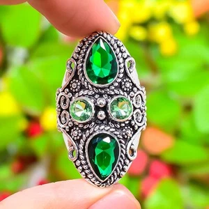 Natural Peridot,Green Amethyst Gemstone Handmade 925 Sterling Silver Ring C949 - Picture 1 of 7