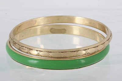 SET OF TWO BRASS & GREEN ENAMEL BANGLE BRACELETS FASHION 4606 - Image 1 of 2