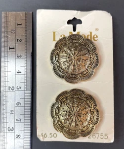 NEW Vintage LaMode Round Antique Gold 1 1/4" Buttons Set of 2 Made in Italy - Picture 1 of 3