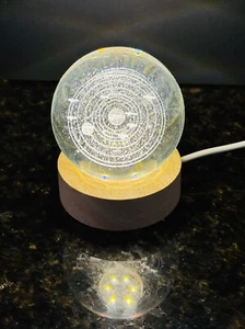 3D Solar System Crystal Ball, Crystal Lamp, usb cable, wooden stand night lamp - Picture 1 of 6