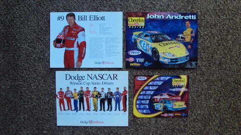 Lot of 4 diff - Bill Elliott & John Andretti #9 #43 " CHEERIOS " NASCAR POSTCARD Cover