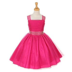 FUCSIA Talla 14 Flor Niña Vestido Dama de honor Cumpleaños Recital Baile de graduación Fiesta Formal - Imagen 1 de 3