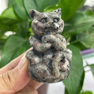 2" Natural Flame stone quartz hand carved cat crystal reiki healing1pc - Picture 1 of 4