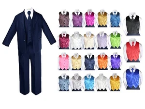 New Baby Teens Toddler Boy 7pc Wedding Formal Party Navy Suit +Vest & tie 4T-20 - Picture 1 of 29
