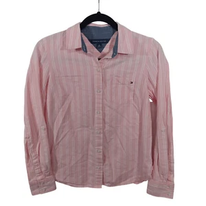 Tommy Hilfiger Womens Top Size XS Cotton Button Up Shirt Roll Tab Sleeve Pink - Picture 1 of 6