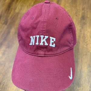 Vintage Nike Hat Men Strapback One Size Corduroy Pinwale Red Spellout Gray Tag - Picture 1 of 8