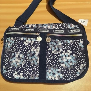 Lesportsac Womens Medium Sized Purse Blue Polka Dot Zipper Crossbody Limited Ed - Imagen 1 de 8