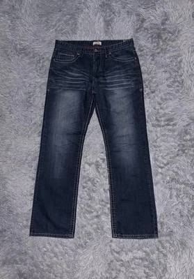 Pantalones de mezclilla antiguos remaches para hombre Y2K azul pierna recta talla 36x32 bolsillos bordados Foto 1 de 4