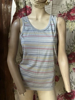 Vintage 70s 80s NOS Striped Tank Top Summer Ringer Deadstock Skater Sleeveless - Image 1 of 4