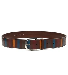 Cintura uomo Paul Smith in pelle a righe marroni dipinta a mano vita 34 nuova - Foto 1 di 18