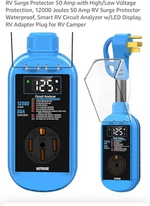 50 Amp RV Surge Protector with 12000 Joules Voltage Protection & Analyzer - Picture 1 of 8