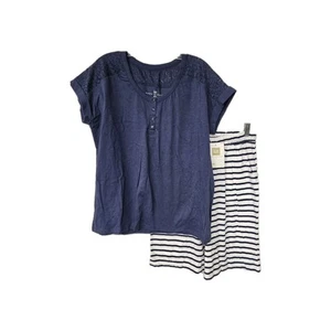 Karen Neuberger 2 Piece Lounge PJ Set Size M NWT Nautical Bermuda Shorts Top - Picture 1 of 15