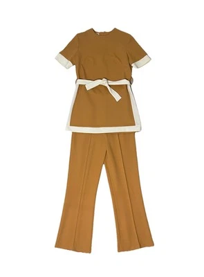 BOGART OF TEXAS Vintage Mustard Yellow Casual Suit Uniform Ivory Trim Size 6 - Image 1 of 4