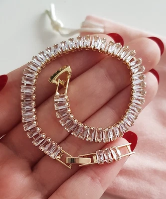 Edle Zirkonia TENNIS Schlangen ARMBAND 925 Silber Baguette Armkette Armreif GOLD - Bild 1 von 4