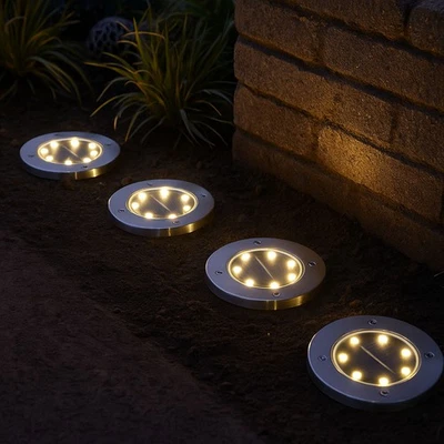 Solarlampe Steckenleuchte Bodenlampe LED Wegelampe Gartenleuchte D 13 cm 4er Set - Bild 1 von 4