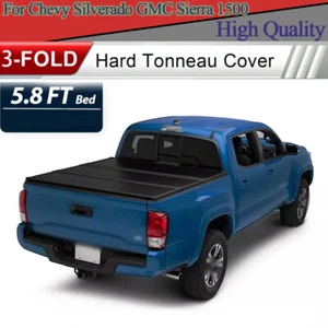 5.8FT 3Fold FRP Hard Tonneau Cover FitsSilverado GMC Sierra 1500 07-25 Truck Bed - Picture 1 of 13