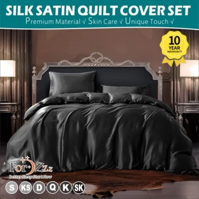 Hotel Silk Satin Quilt/Duvet Cover & Pillowcase Set Single Double Queen King Bed - image 1 of 4