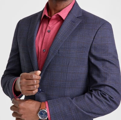 NWT BAR III Slim Fit Stretch Navy Plaid Blazer Sport Coat Sz 40L - Image 1 of 4