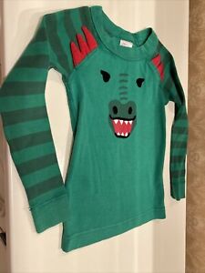 Hanna Andersson Toddler Boy Size 4T (100) Green Alligator Pajama Top Sleepwear