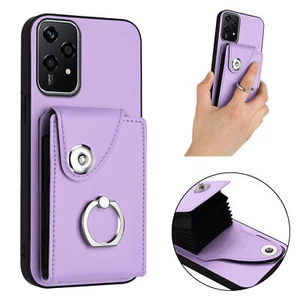 For Various Phone Ring Holder Card Pocket Leather Wallet Case Cover Back Stand - Picture 1 of 9
