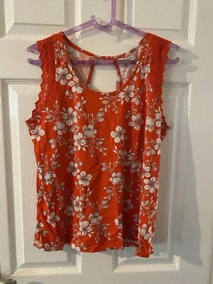 Orange Floral Sleeveless Top Size 12 Immaculate Condition. Cut Out Back - Image 1 of 4