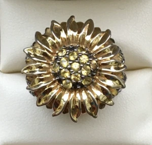 Unusual Yellow Sapphire & Diamond 925 Silver (10g) Ring - 0.427 carats Size L½ - Picture 1 of 8