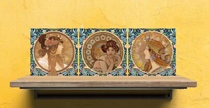 Alphonse Mucha Set of 3 Ceramic tiles,Ceramic Decor Tiles, Ceramic Accent Tiles - Picture 1 of 5
