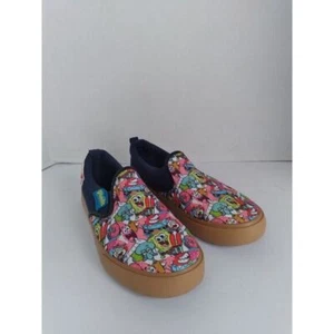 SpongeBob SquarePants Cartoon Print Slip-On Sneakers with Gum Sole Blue Canvas - Picture 1 of 6