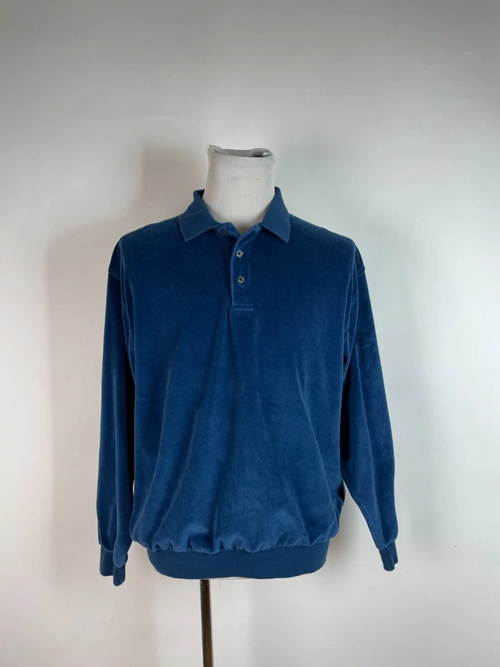 复古 Norm Thompson 丝绒 Polo 毛衣男式 XL 码 80 年代/90 年代垃圾 — 第 1/4 张图片